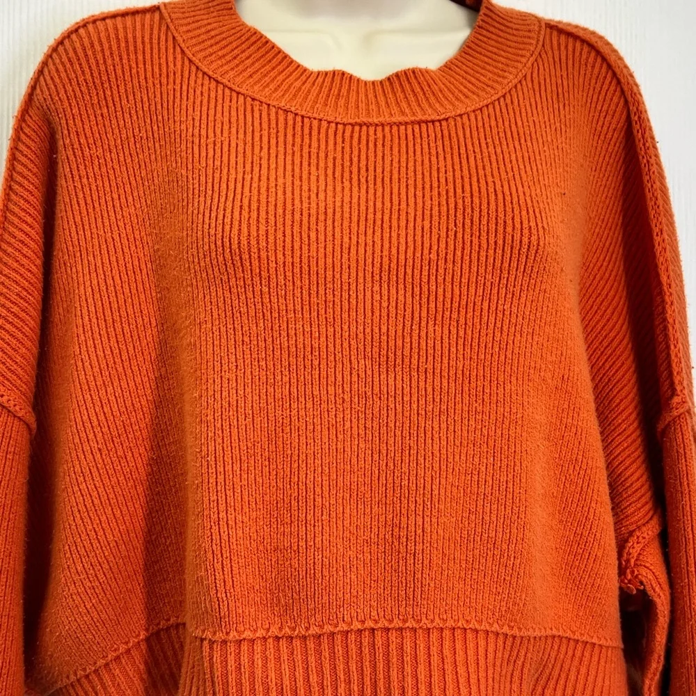 Free People - Easy Street Ribbed Pullover Orange Crop Sweater Size XS - Picture 5 of 11